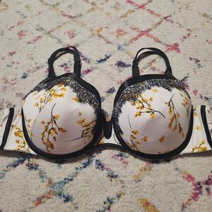 💘 Cacicque Floral Lace Trim Bra - Black and White